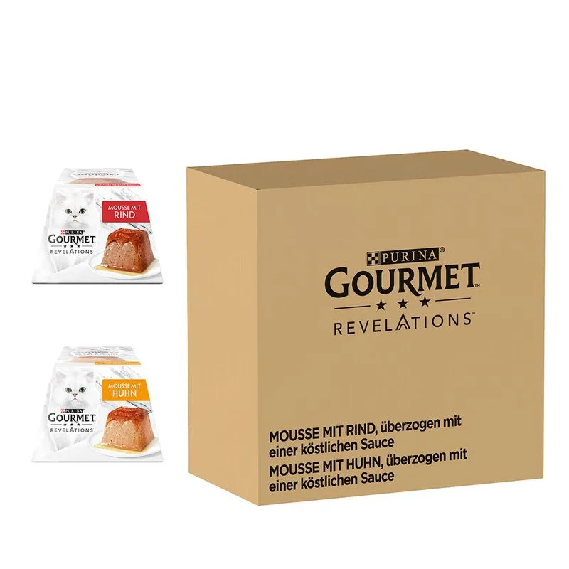 Gourmet Revelations Mousse Pacco misto 48 x 57 g Alimento umido per gatti (Manzo e Pollo)