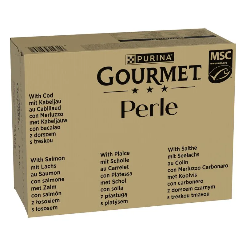 Megapack risparmio! Gourmet Perle 96 x 85 g (Trancetti di pesce dell'oceano (Salmone, Merluzzo, Platessa, Merluzzo carbonaro))