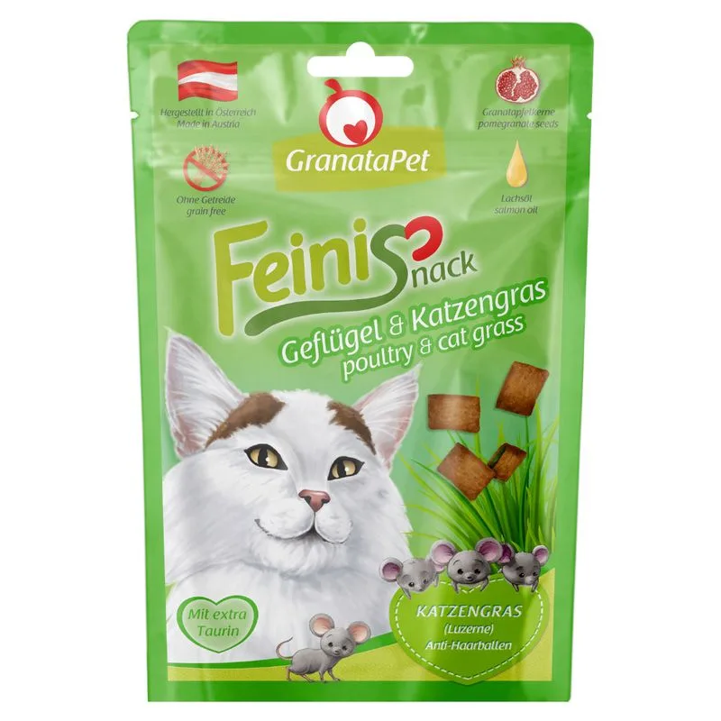GranataPet Feinis Snack per gatto (Set %: 3 x 50 g Pollame & Erba medica)