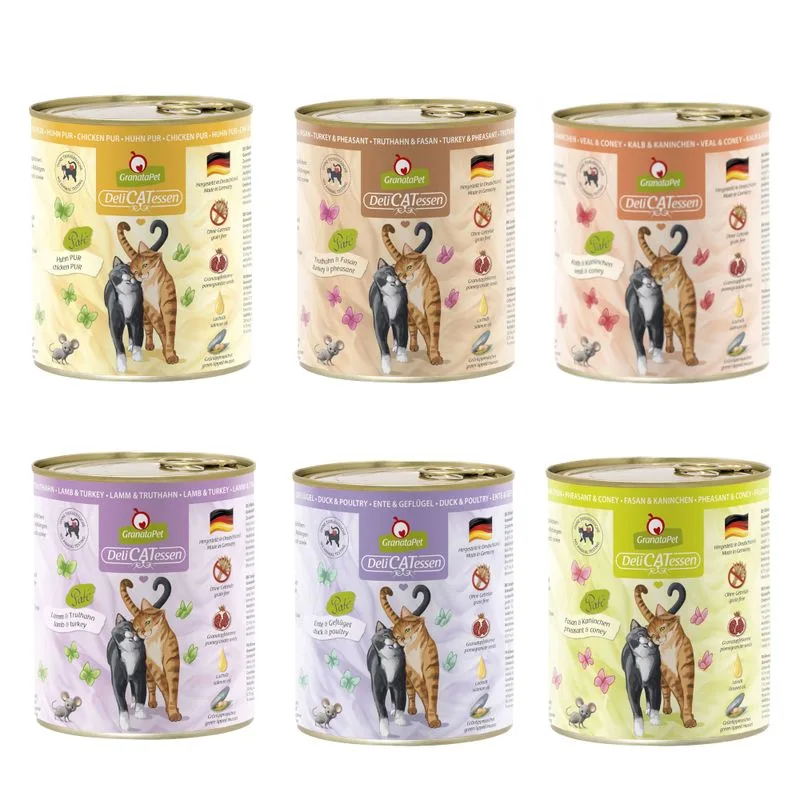Set prova! GranataPet DeliCatessen 12 / 24 x 800 g Umido per gatto (24 x 800 g Mix 3: 6 varianti senza pesce)