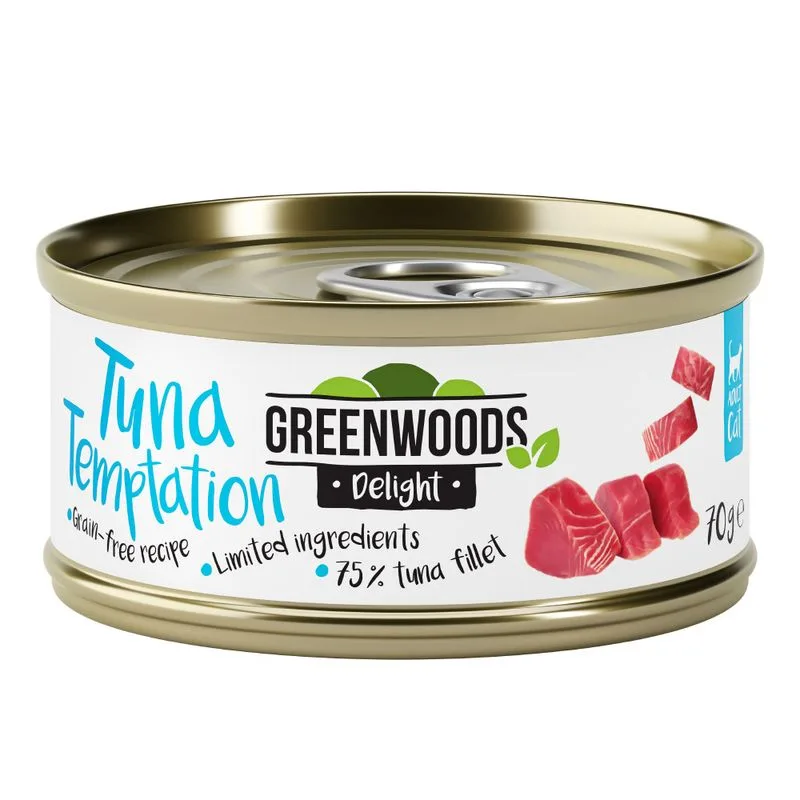 Greenwoods Delight 24 x 70 g Alimento umido per gatto (Filetto di Tonno)