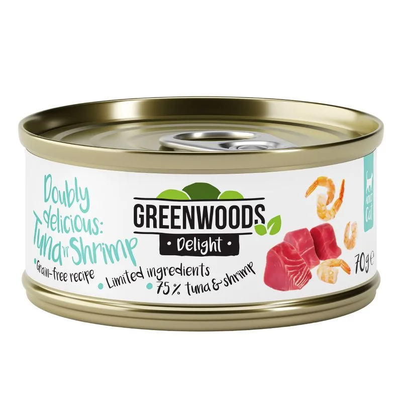 Greenwoods Delight Filetto di Tonno con Gamberi Alimento umido per gatti (Set%: 48 x 70 g)