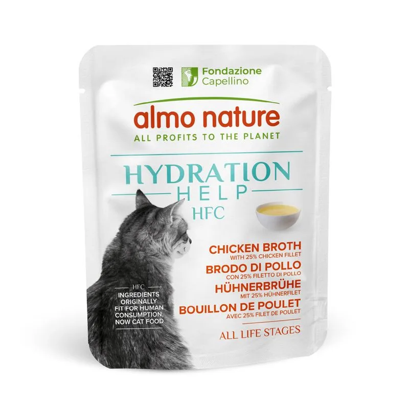 Almo Nature HFC Hydration Help 24 x 50 g Umido per gatto (Brodo di Pollo con Filetto di Pollo)