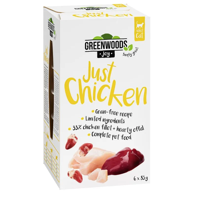Greenwoods Joy 48 x 85 g Alimento umido per gatto (Filetto di Pollo)