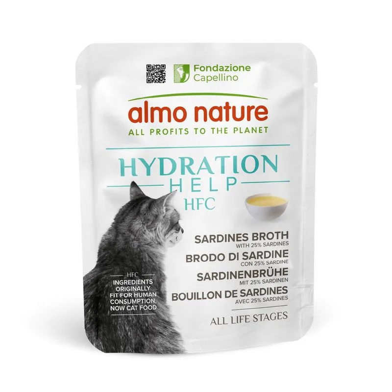 Almo Nature HFC Hydration Help 24 x 50 g Umido per gatto (Brodo di Sardine con Sardine)