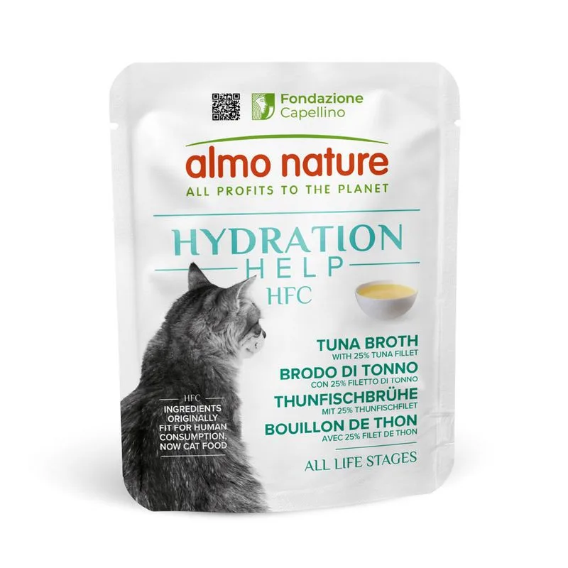 Almo Nature HFC Hydration Help 24 x 50 g Umido per gatto (Brodo di Tonno con Filetto di Tonno)