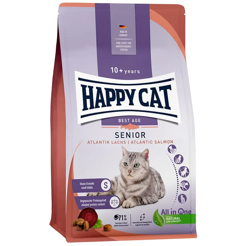 Happy Cat Senior Salmone dell'Atlantico Crocchette per gatto (Set %: 2 x 4 kg)