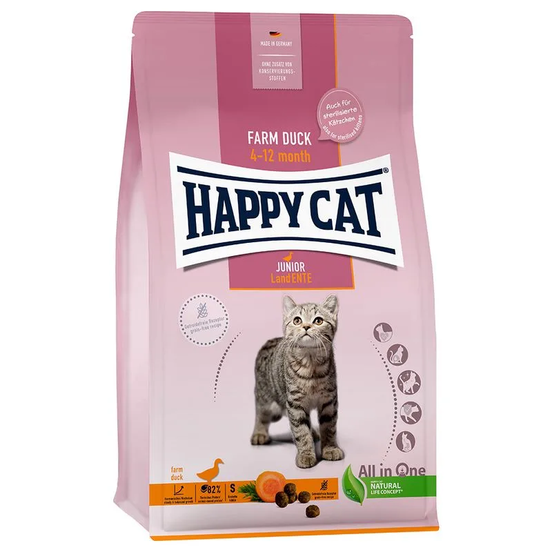 Happy Cat Young Junior Anatra di campagna Crocchette per gatti (Set %: 2 x 1,3 kg)