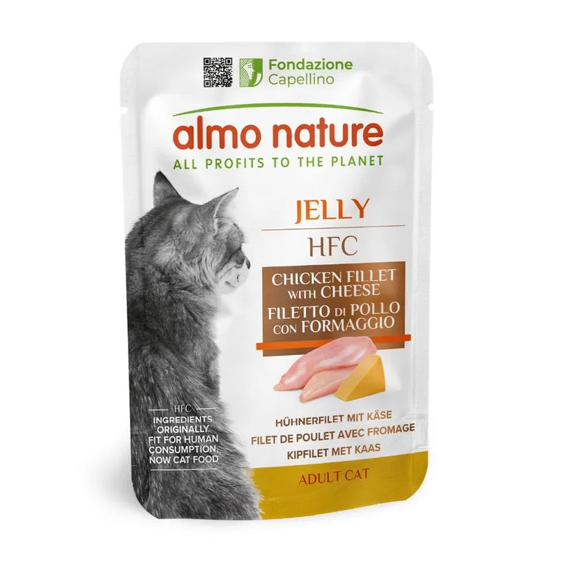 Almo Nature HFC Jelly in buste 12 x 55 g umido per gatto (Filetto di Pollo con Formaggio)