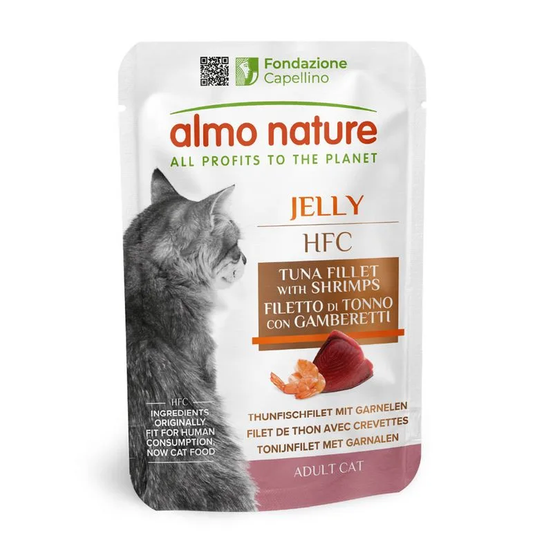 Almo Nature HFC Jelly in buste 12 x 55 g umido per gatto (Filetto di Tonno con Gamberetti)
