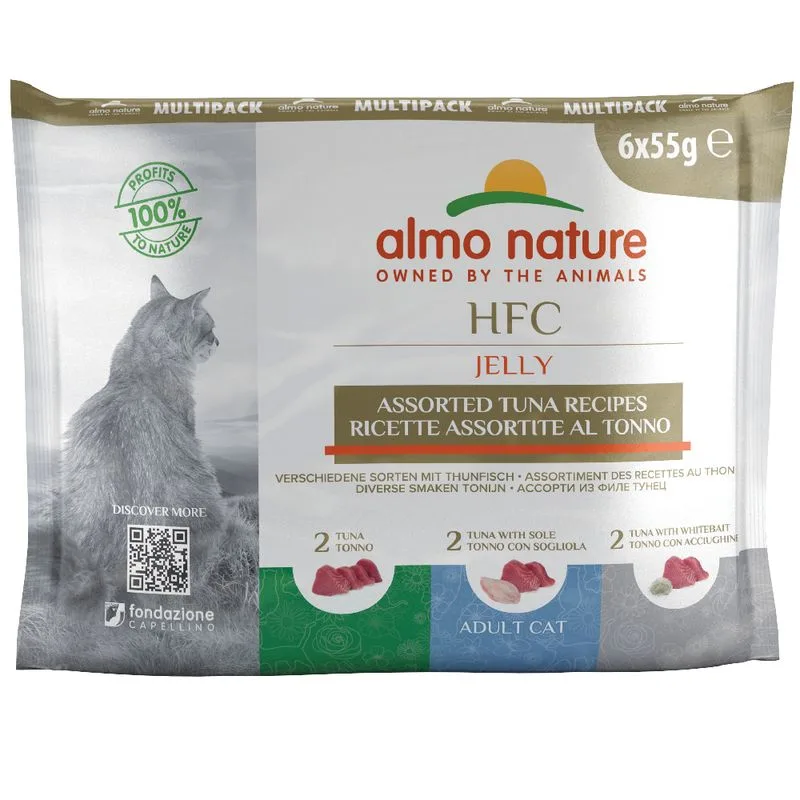 Almo Nature HFC Jelly in buste 12 x 55 g umido per gatto (Mix: Tonno, Tonno e Sogliola, Tonno con Acciughine)