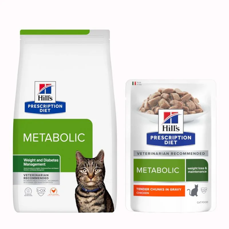 Set prova! Hill's Prescription Diet secco + umido in busta per gatti (Metabolic 1,5 kg crocchette + 12 x 85 g umido)