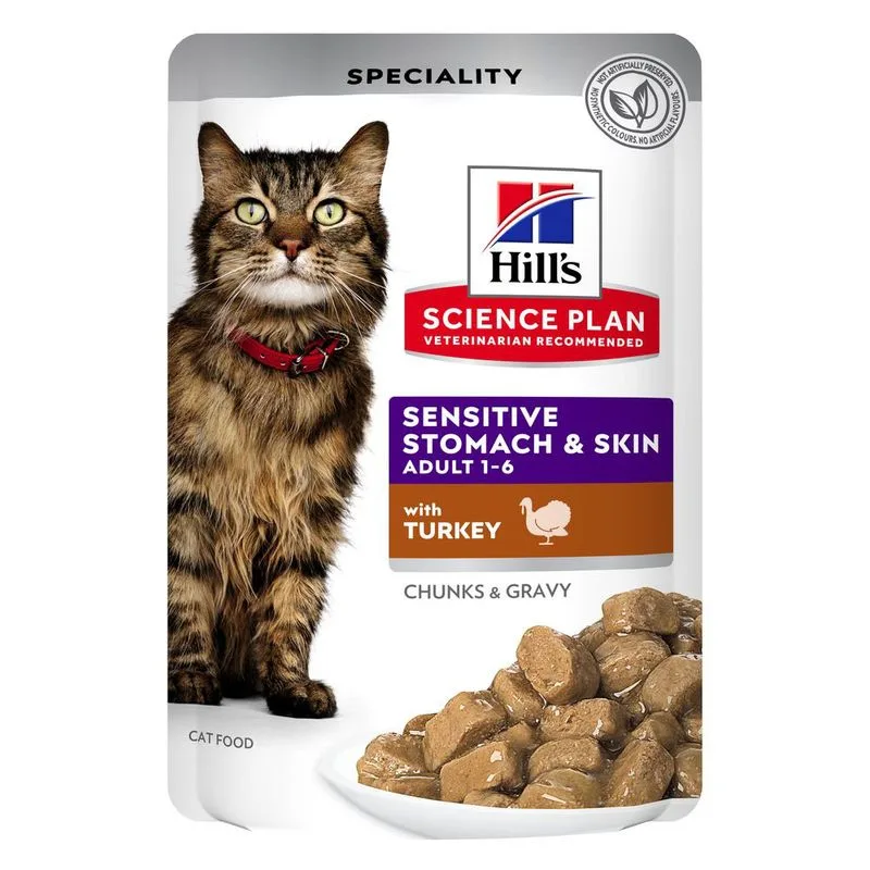 Hill's Science Plan Adult Cat Sensitive Stomach & Skin Tacchino umido gatto (Set %: 48 x 85 g)
