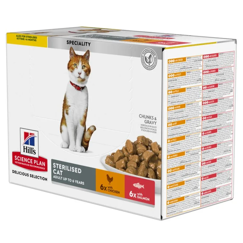 Hill's Science Plan Sterilised Cat Adult 1-6 Pollo (integrazione: 12x85g Hill's Science Plan Young Adult Sterilised Pollo & Salmone)