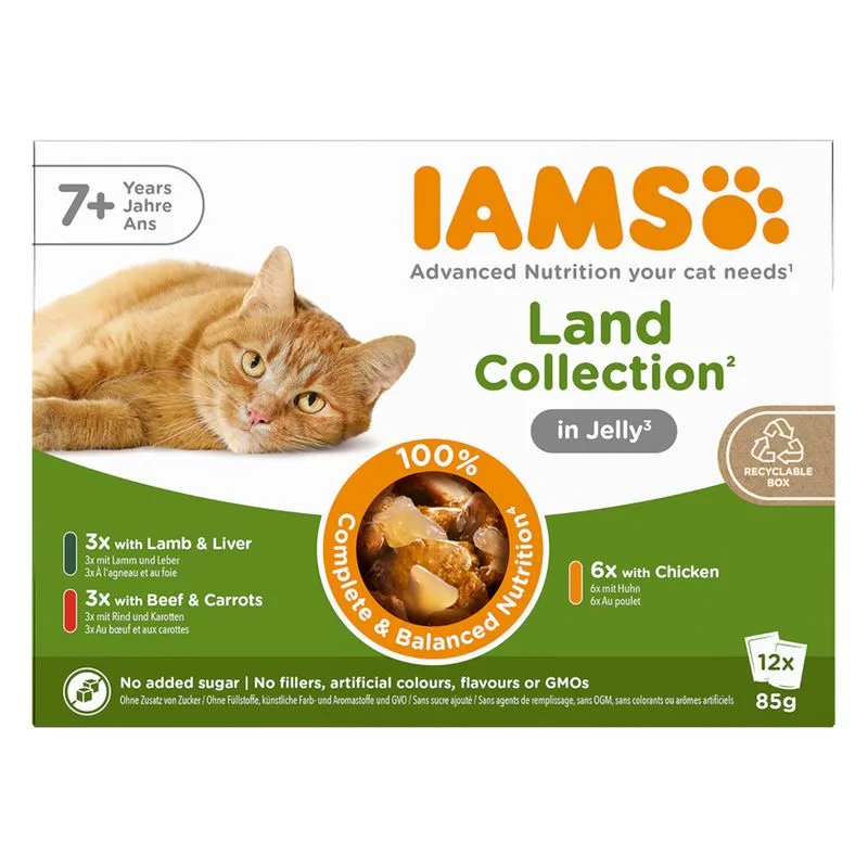 IAMS Advanced Nutrition Senior 7+ Land Mix umido in gelatina gatto (Set %:: 48 x 85 g (3 gusti))