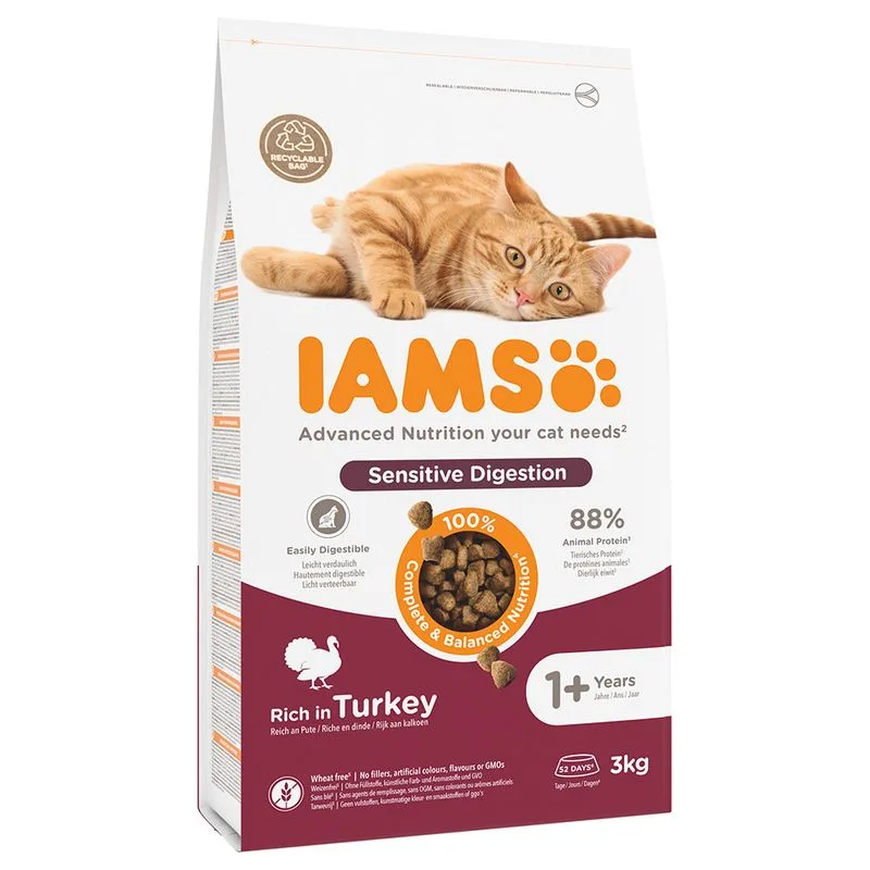 IAMS Advanced Nutrition Sensitive Digestion con Tacchino Crocchette gatto (Set %: 2 x 3 kg)