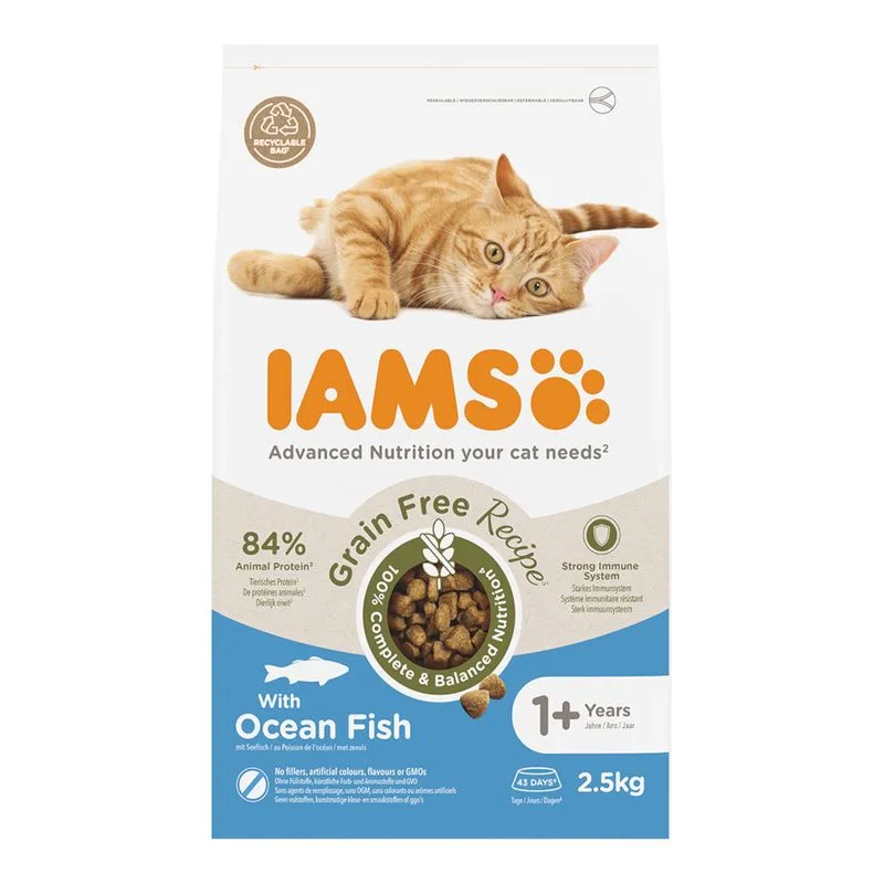 IAMS Advanced Nutrition senza cereali con Pesce oceanico Crocchette gatto (Set %: 2 x 2,5 kg)