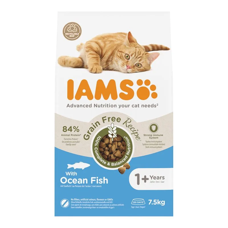 IAMS Advanced Nutrition senza cereali con Pesce oceanico Crocchette gatto (Set %: 2 x 7,5 kg)