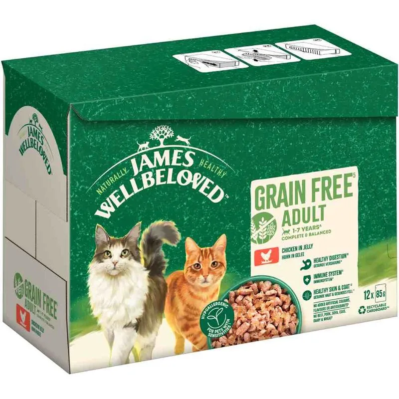 James Wellbeloved Grain Free Adult Cat Hypoallergenic Pollo in Gelatina (Set %: 48 x 85 g)