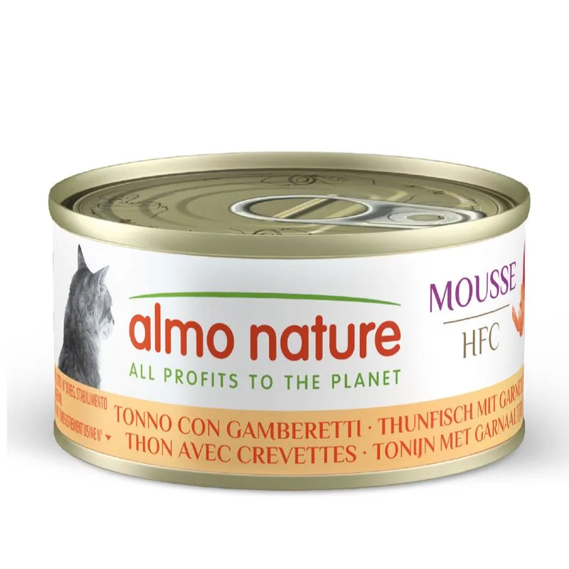 Almo Nature HFC Mousse 24 x 70 g umido per gatti (Tonno con gamberetti)