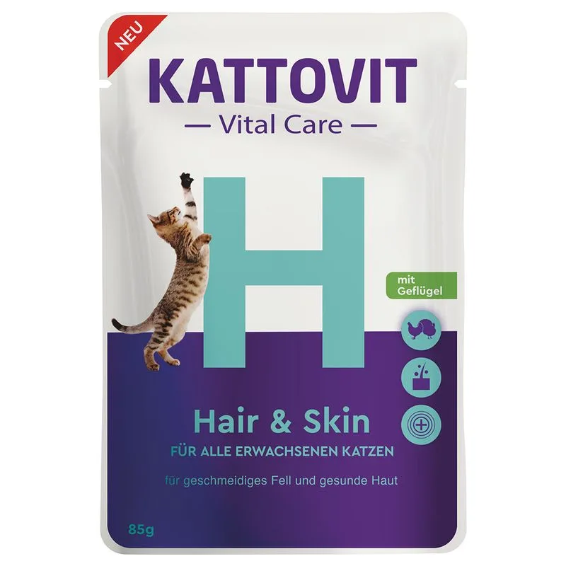 Kattovit Vital Care Hair & Skin Buste con Pollame Alimento umido per gatti (Set %: 24 x 85 g)