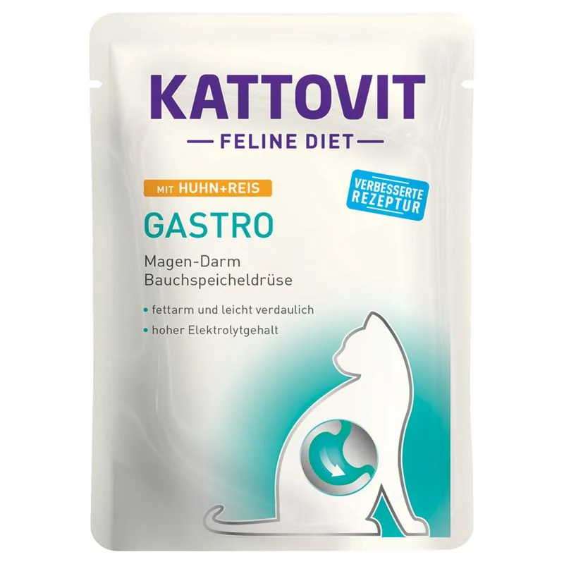 Kattovit Gastro Buste 12 x 85 g Alimento umido per gatti (Pollo & Riso)
