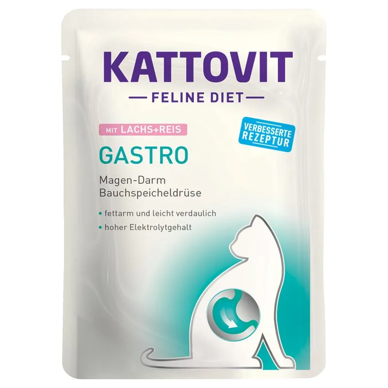 Kattovit Gastro Buste 12 x 85 g Alimento umido per gatti (Salmone & Riso)