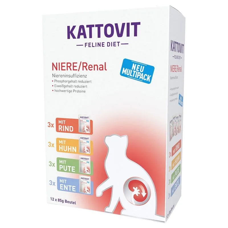 Kattovit Renal Buste 12 x 85 g Alimento umido per gatti (Mix: Pollo, Tacchino, Manzo, Anatra)