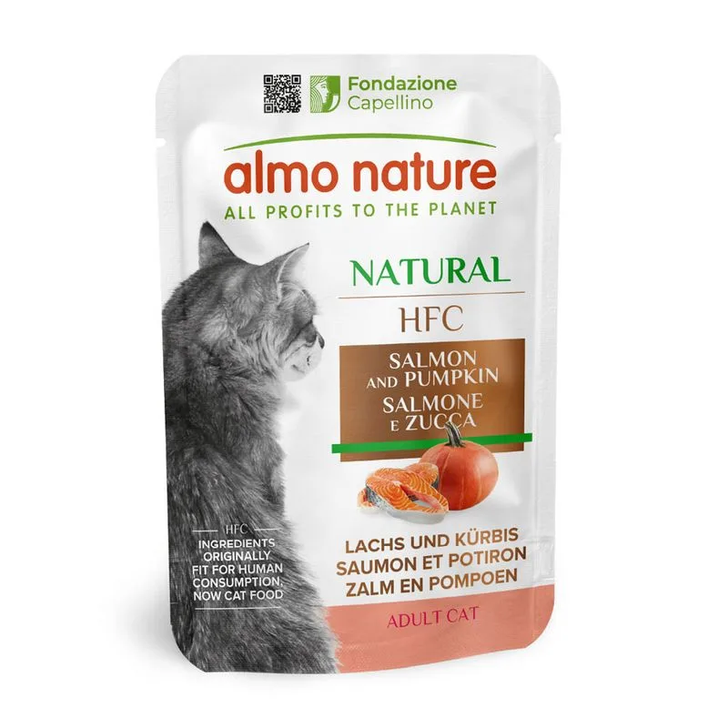 Almo Nature HFC Natural Buste 24 x 55 g Alimento umido per gatti (Salmone e Zucca)