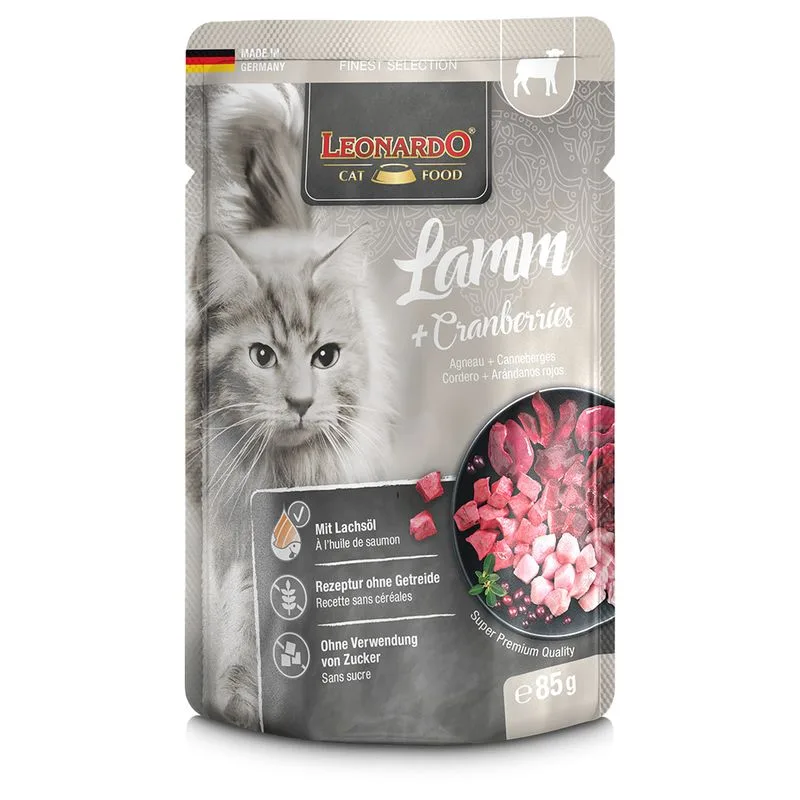 Leonardo Finest Selection Buste 32 x 85 g Alimento umido per gatti (Agnello & Cranberry)