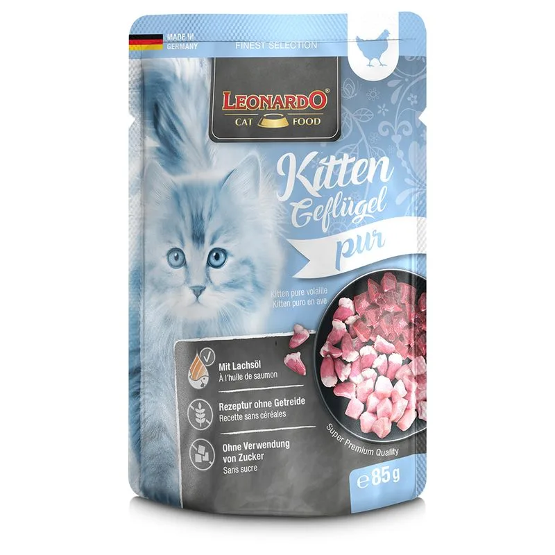 Leonardo Finest Selection Buste 32 x 85 g Alimento umido per gatti (Kitten Pollame)
