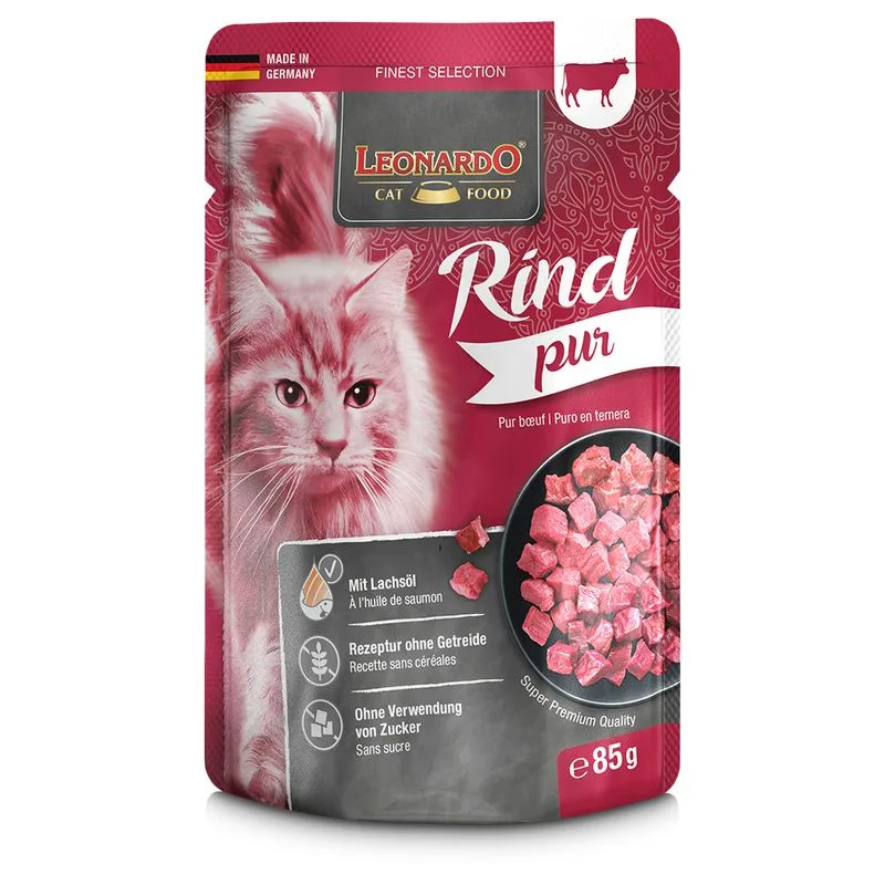 Leonardo Finest Selection Buste 32 x 85 g Alimento umido per gatti (Pura carne di manzo)