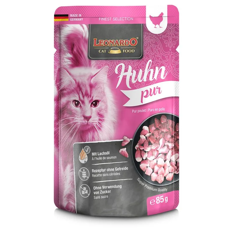 Leonardo Finest Selection Buste 32 x 85 g Alimento umido per gatti (Pura carne di pollo)