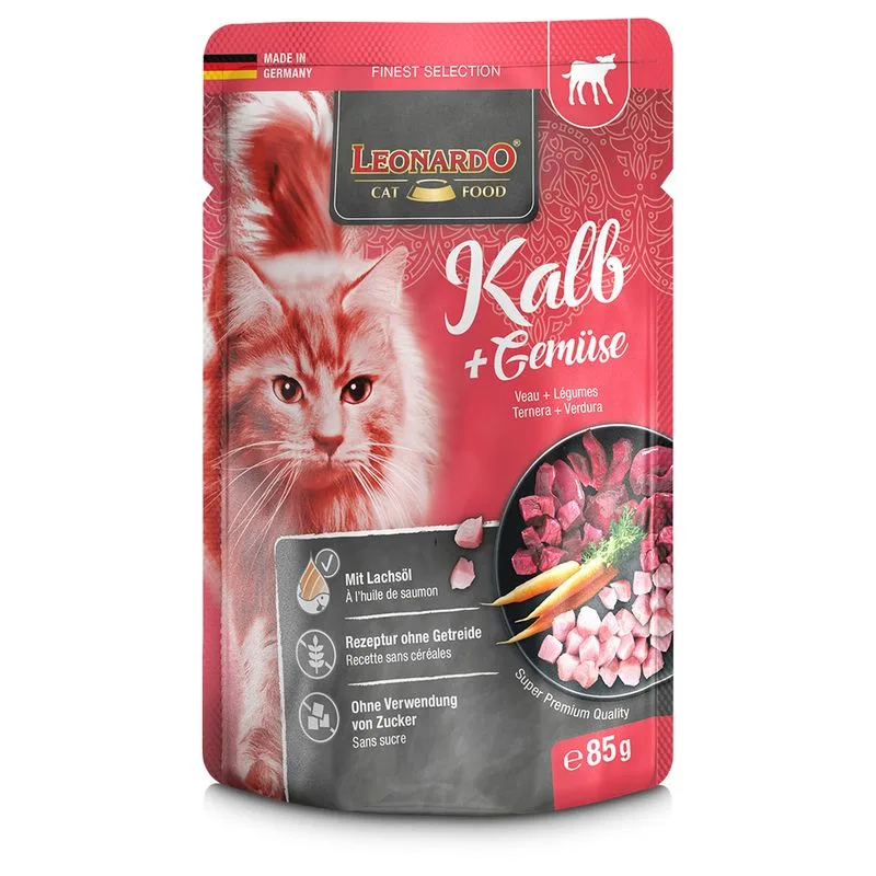 Leonardo Finest Selection Buste 32 x 85 g Alimento umido per gatti (Vitello & Verdure)