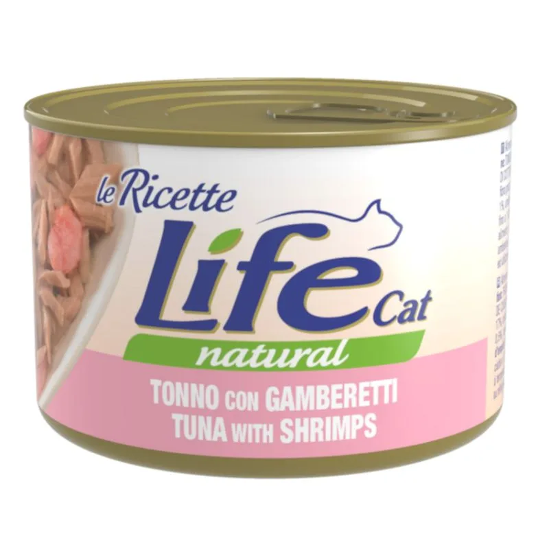 Life Cat "Le Ricette" 4 x 150 g umido gatto (Tonno con Gamberetti - NUOVO!)