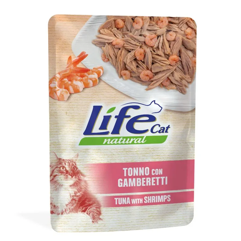 Multipack risparmio! Life Cat Natural Adult Buste 12 x 70 g umido gatto (Tonno con Gamberetti)