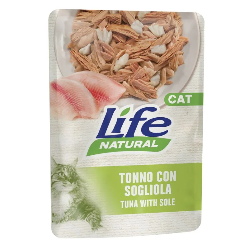 Multipack risparmio! Life Cat Natural Adult Buste 12 x 70 g umido gatto (Tonno con Sogliola)