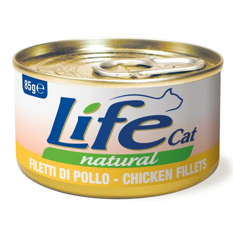 LifeCat Natural Adult Alimento umido per gatti 12 x 85 g (Filetti di Pollo)