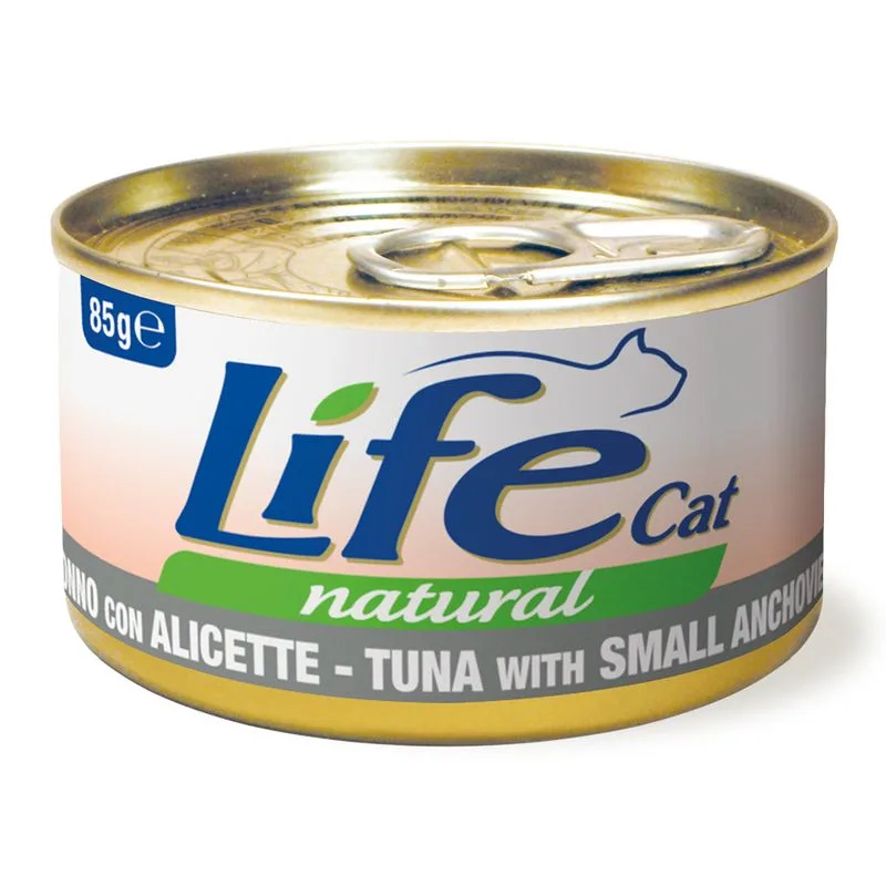 LifeCat Natural Adult Alimento umido per gatti 12 x 85 g (Tonno con Alicette)