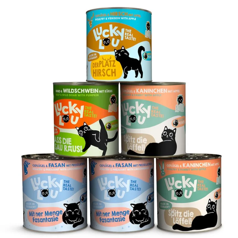 Lucky Lou Adult 6 x 800 g umido gatto (Wild Mix: 2x Pollame e Fagiano, 2x Pollame e Coniglio, 1x Manzo e Cinghiale, 1x Pollame e Cervo)
