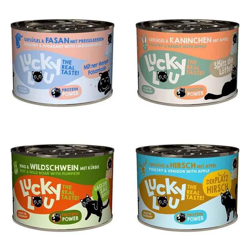 Set prova misto! Lucky Lou Adult 6 x 200 g umido gatto (Mix Wild: 2x Pollame & Fagiano, 2x Pollame & Coniglio, 1x Manzo & Cinghiale , 1x Pollame e Cervo)