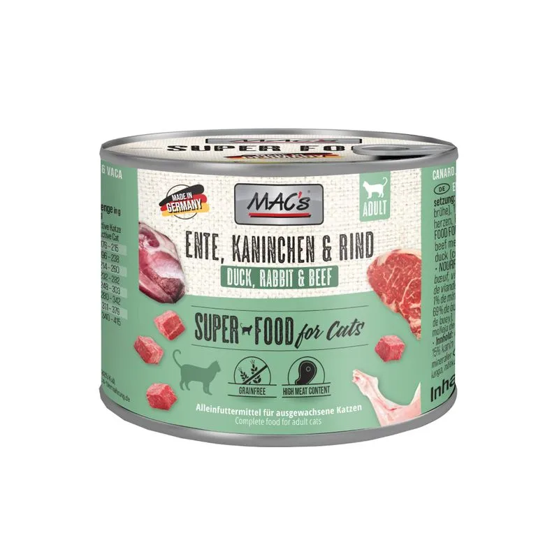 MAC's Cat 24 x 200 g Alimento umido per gatti (Anatra, Coniglio, Manzo)