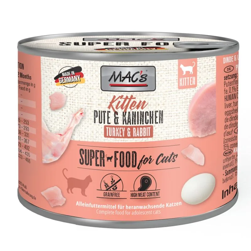 MAC's Cat 24 x 200 g Alimento umido per gatti (Kitten (Tacchino & Coniglio))