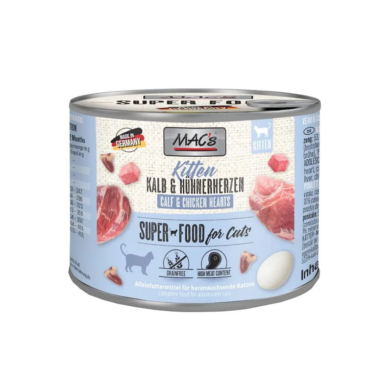 MAC's Cat 24 x 200 g Alimento umido per gatti (Kitten Vitello & Cuori di Pollo)
