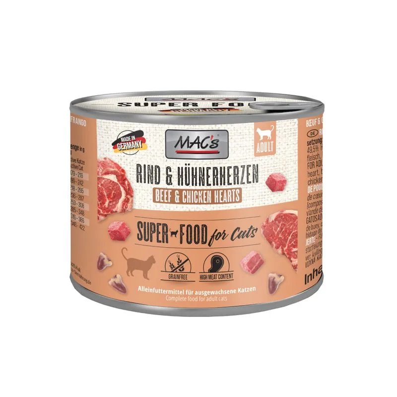 MAC's Cat 24 x 200 g Alimento umido per gatti (Manzo & Cuori di Pollo)