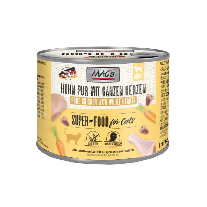 MAC's Cat 24 x 200 g Alimento umido per gatti (Pollo PURO con Cuori di Pollame interi)