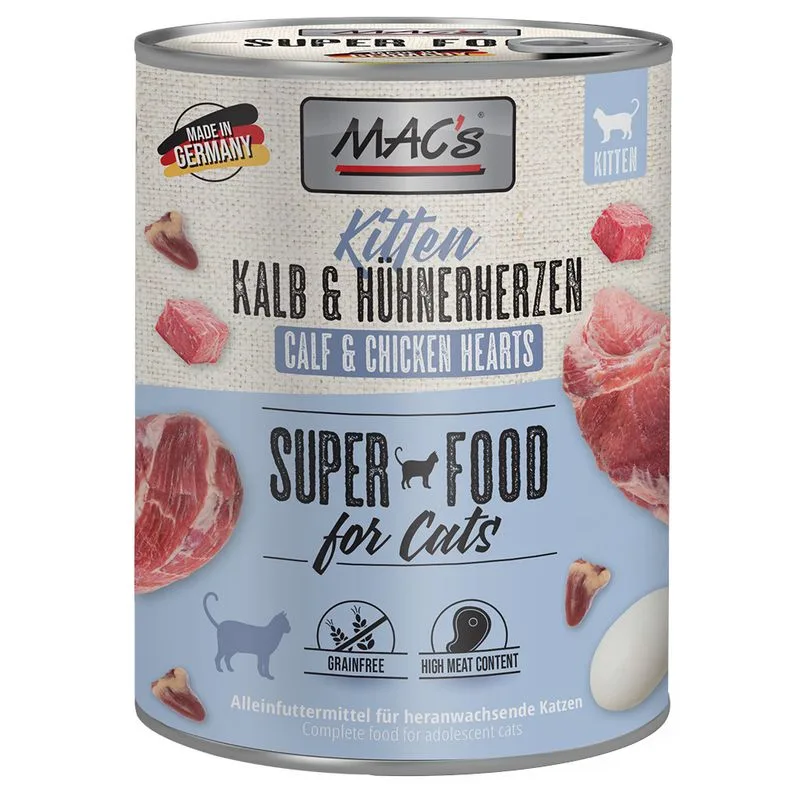 MAC's Cat 24 x 800 g (Kitten Vitello & Cuori di Pollo)