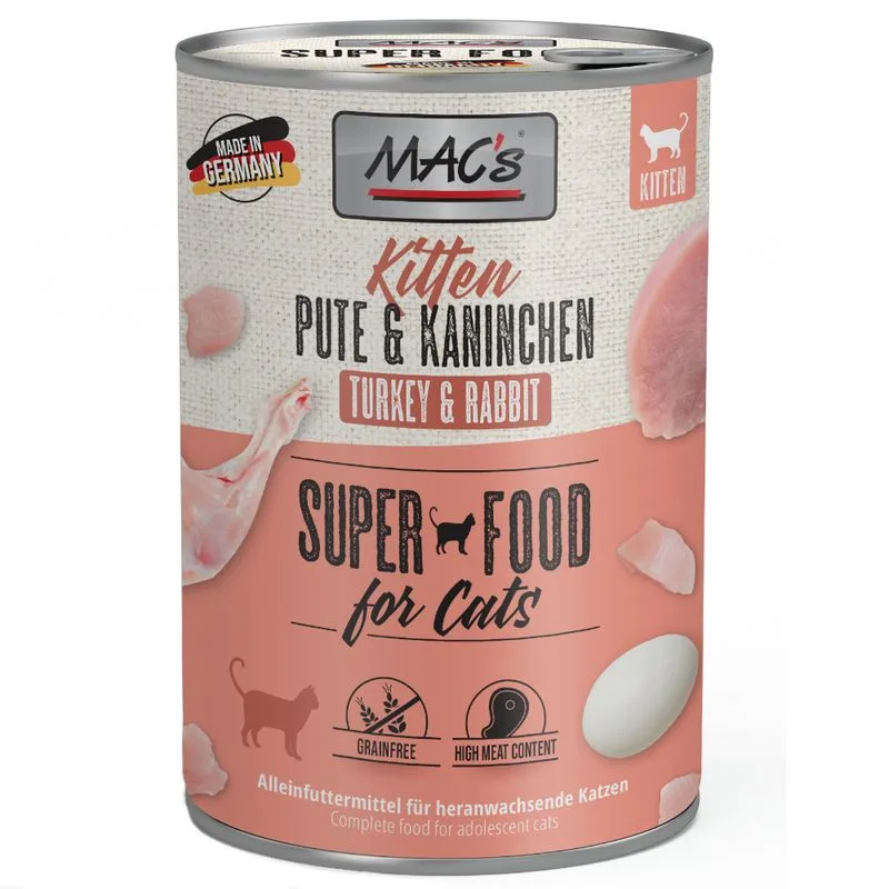 MAC's Cat Kitten 6 x 400 g Alimento umido per gatti (Kitten Tacchino & Coniglio)