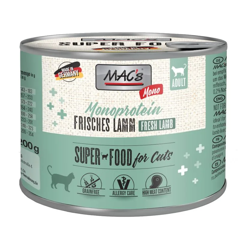 MAC's Cat Mono Sensitive 24 x 200 g Alimento umido per gatti (Agnello)
