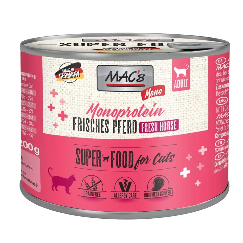 MAC's Cat Mono Sensitive 24 x 200 g Alimento umido per gatti (Cavallo - NOVITÀ)
